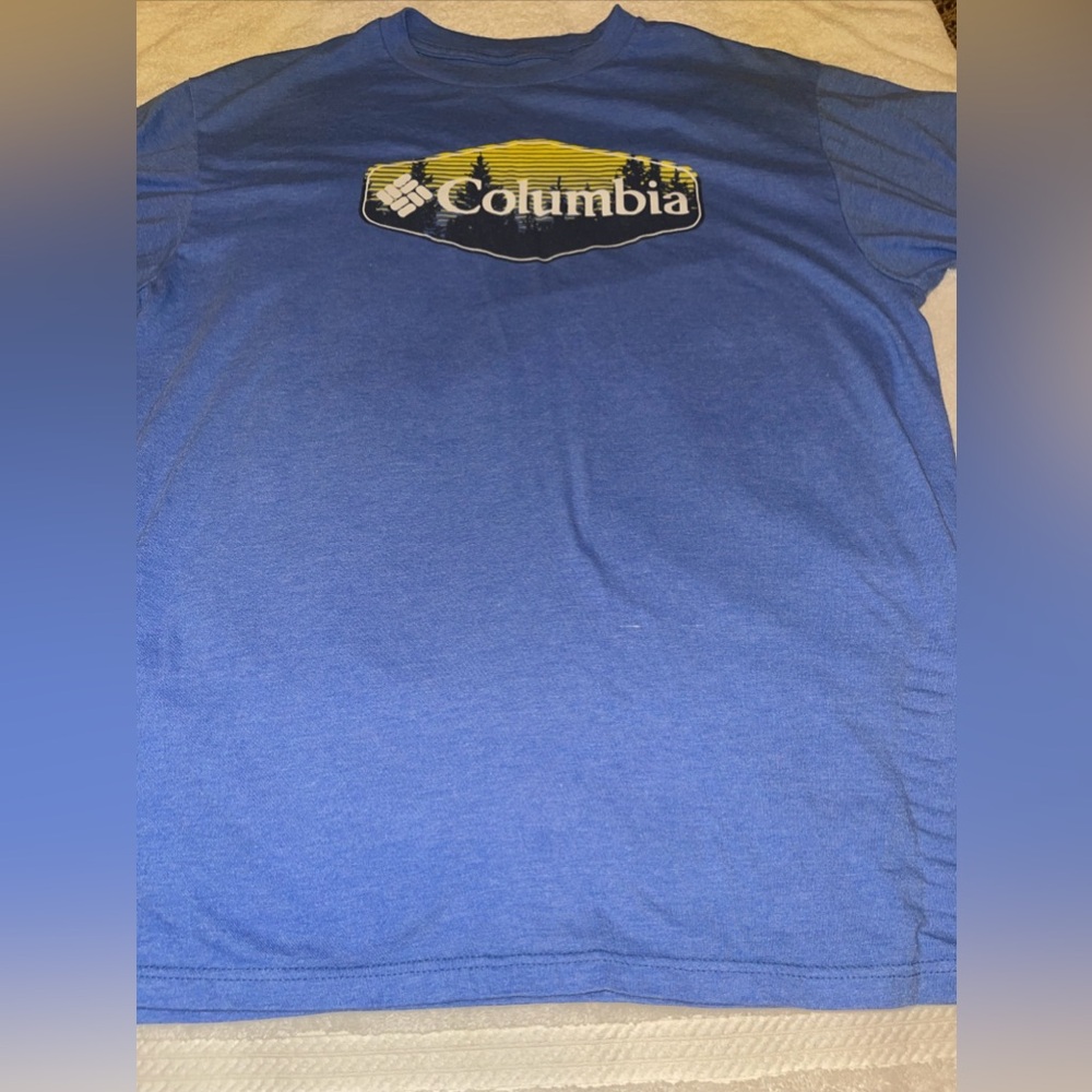 Columbia T Shirt Mens Large Blue Tee, Short Sleeve Crew Neck Big Logo Outdoor - Picture 2 of 8